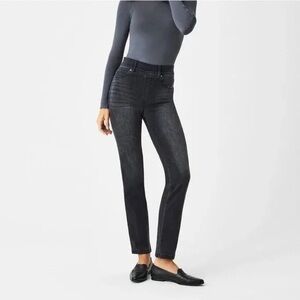 SPANX Washed Black Straight Leg Jeans in Small Petite